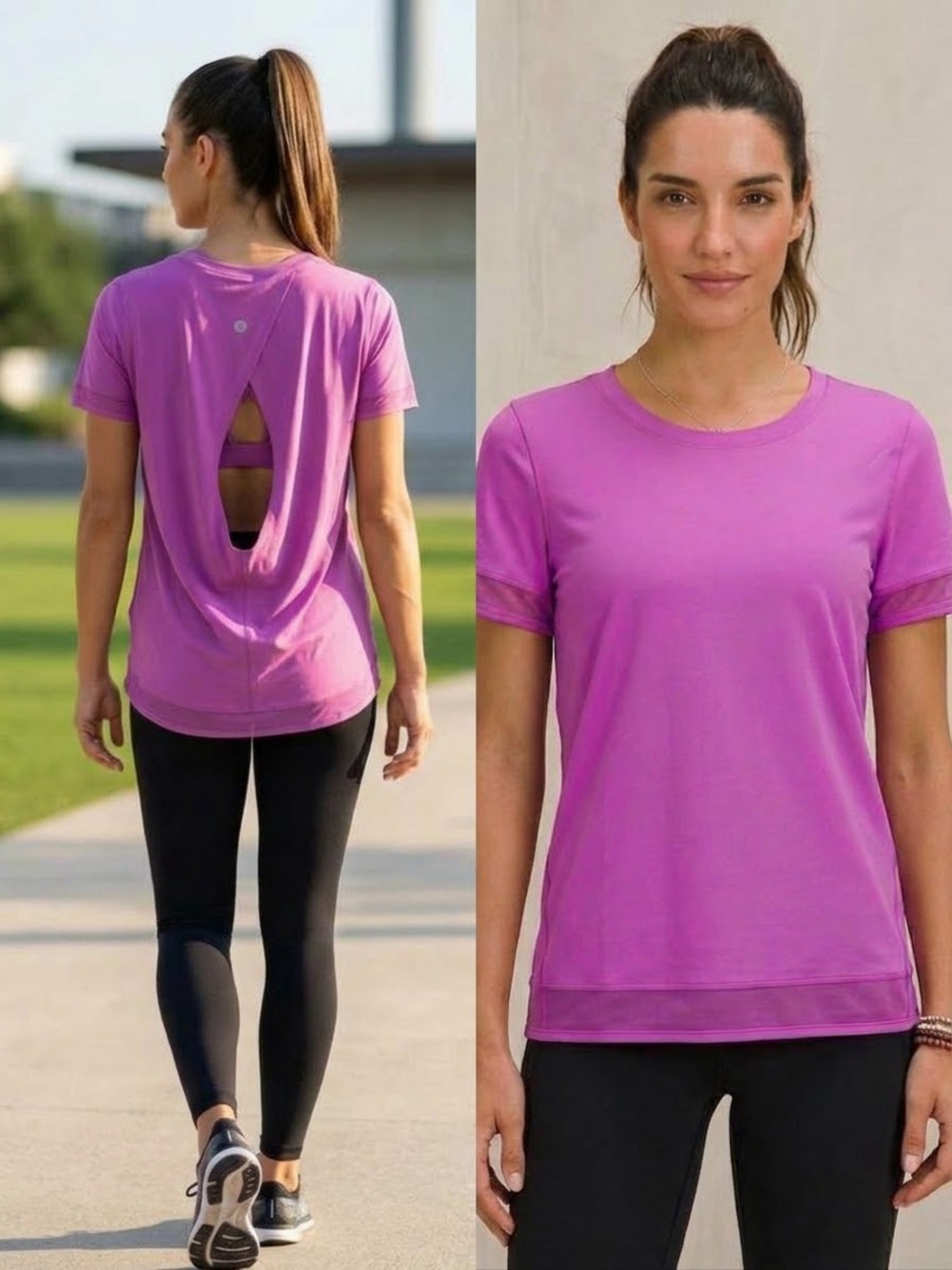 Lululemon Magenta Pink Mesh Trim Open Back Short Sleeve Run Top – Size 6